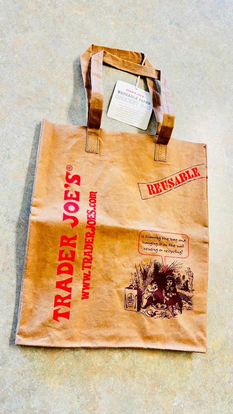 Trader Joe’s Reusable Washable SuperNatural Paper grocery bag top handle tote